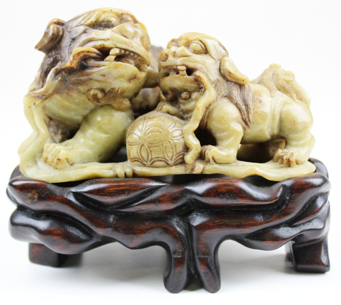 20th c Chinese hardstone Foo dogs carving (1 of 6)