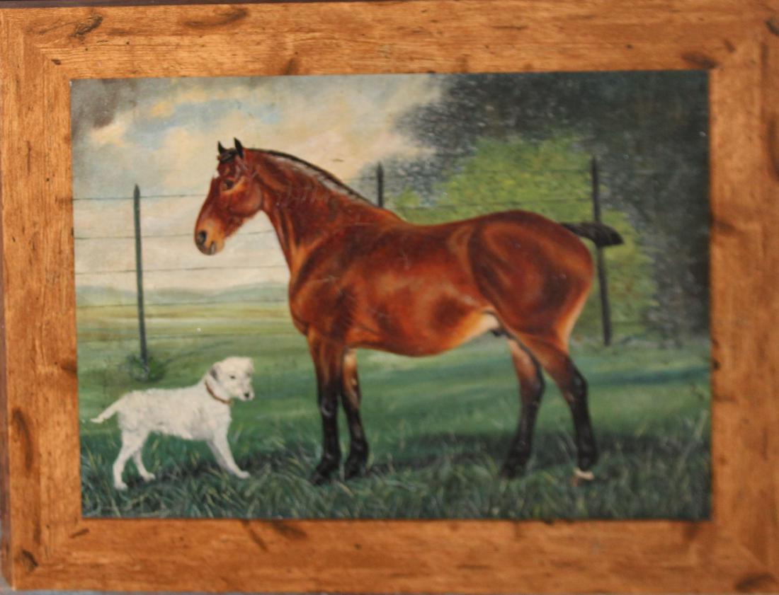 Timothy B Whitby (En 20th c ) Horse and dog: Timothy B Whitby (English 20th c) Horse and Dog oil on canvas 10 x 14" signed reverse