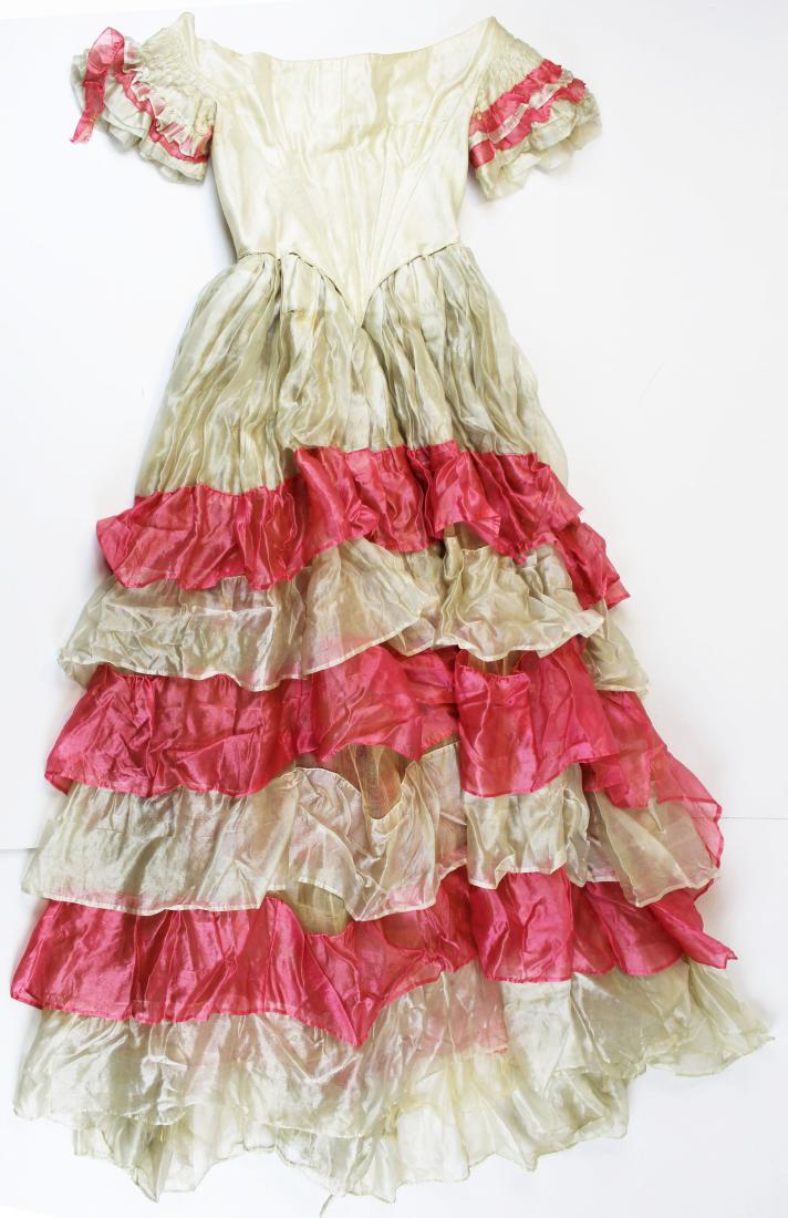 mid 19th c. cream and pink silk party dress (1 of 13)