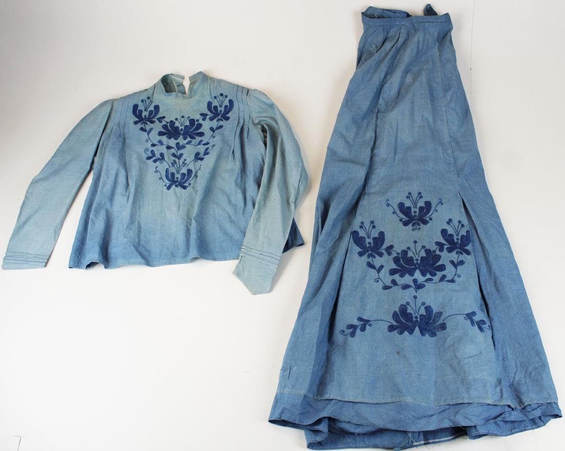 19th c. Victorian embroiderd blue cotton dress (1 of 9)