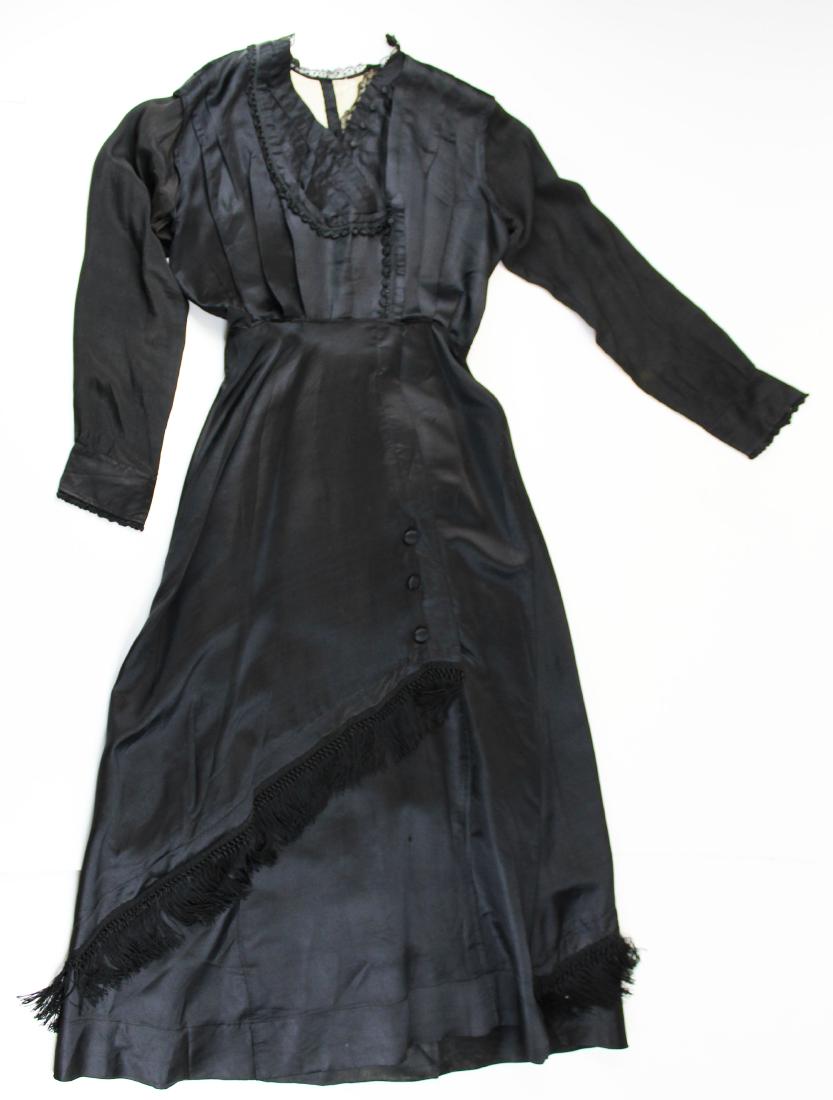 late Victorian black silk gown with fringe (1 of 11)
