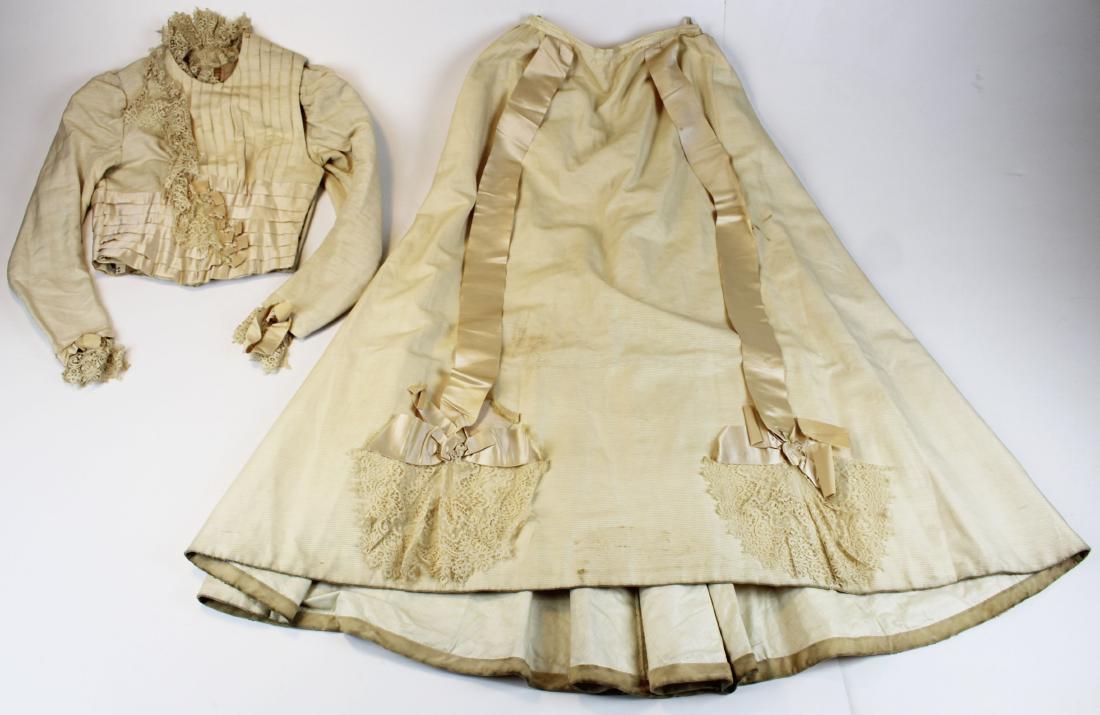 late 19th c. Victorian cream silk 2 part dress (1 of 17)