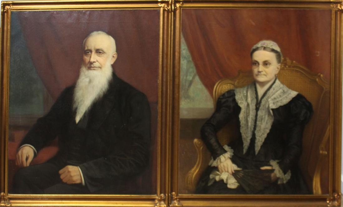 Samuel Waugh (PA 1814-1885): Samuel Waugh (Pennsylvania 1814-1885) Portraits of Joseph Stulb and Mary Ann Garner Stulb 40 x 33" signed lower right