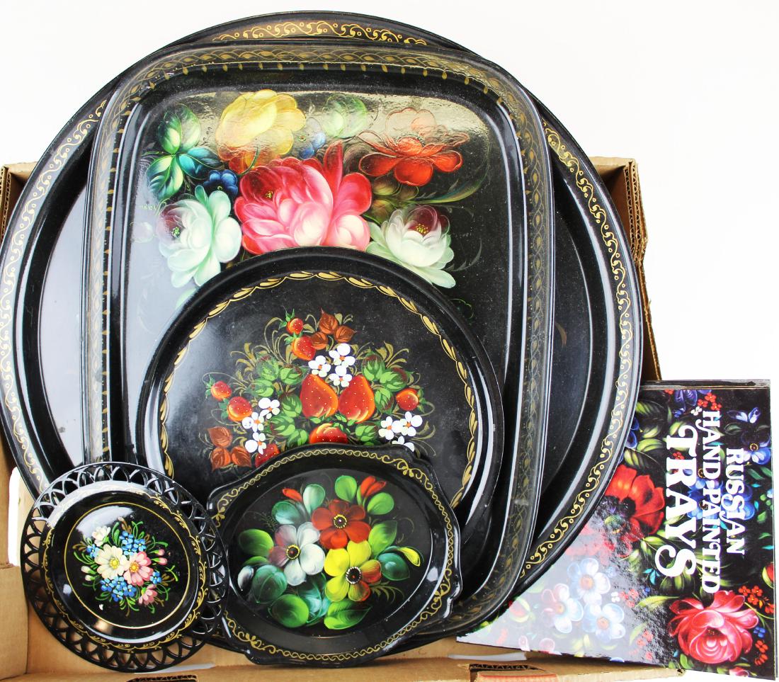 five Russian hand painted tin trays & book (1 of 1)