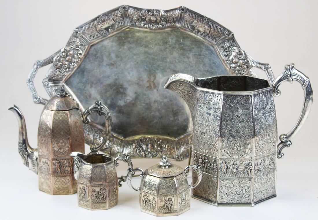 ornate Flemish style silver plate tea set (1 of 4)