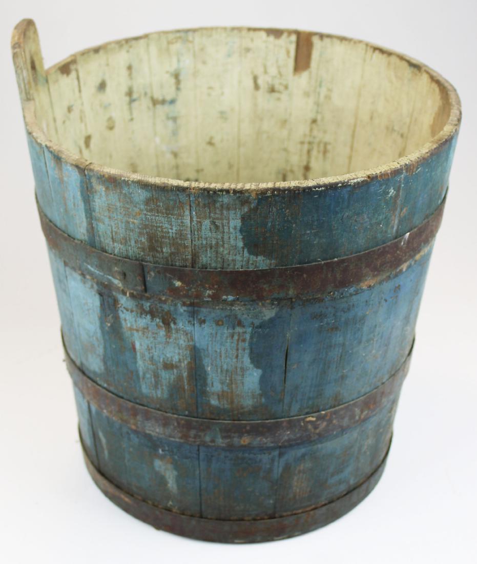 late 19th c VT old blue painted sap bucket