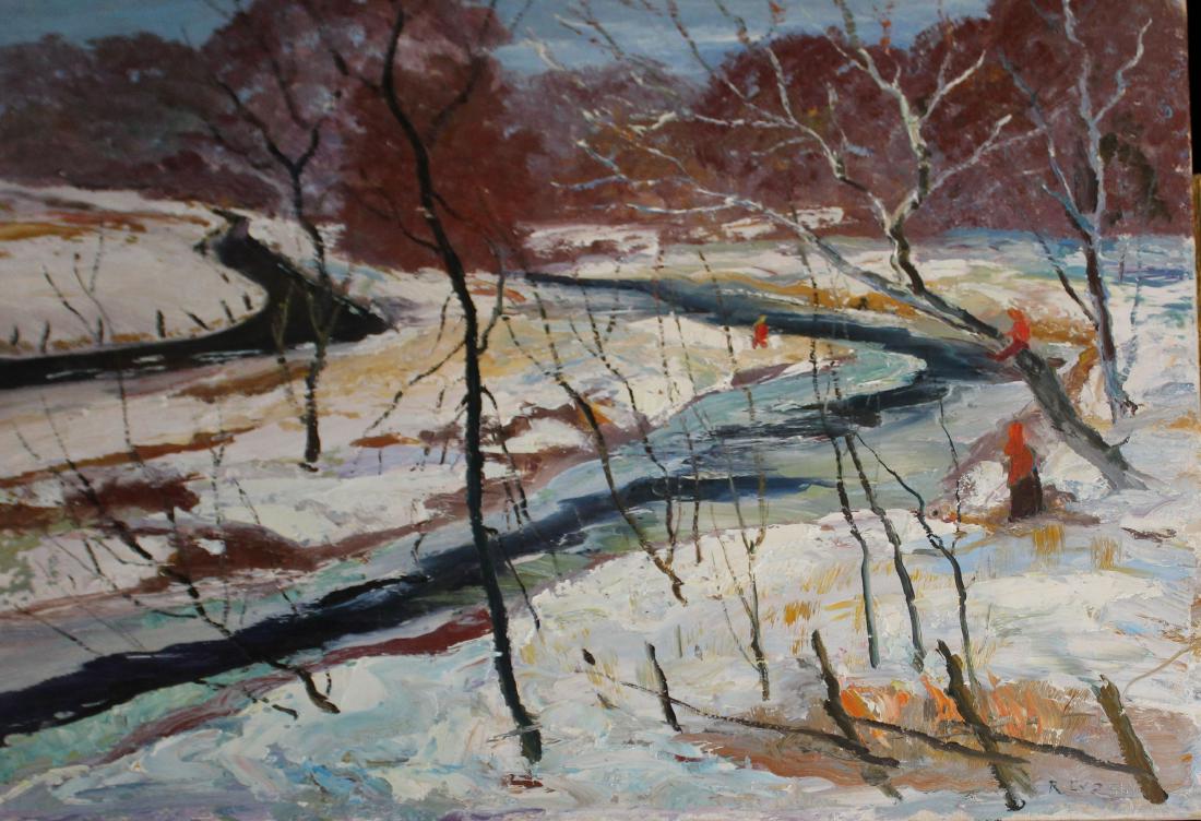 20th c Winter landscape signed R Crosby (1 of 3)