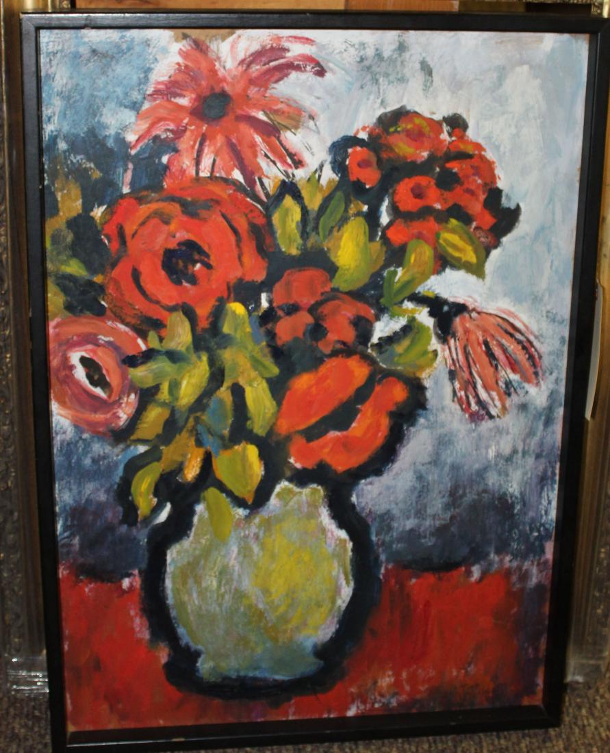 Tom Miller (AM 20th ) Red Flowers: Tom Miller (American 20th c) Red Flowers oil on board 26 x 18"