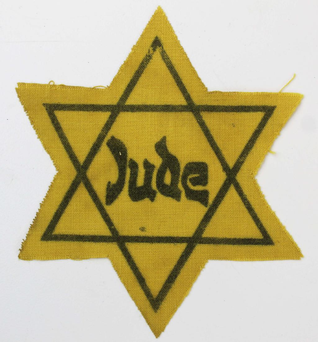WWII German Star of David Dachau 1943: WWII German Star of David Jude cloth patch, the back stamped Dachau 1943, length 4 1/2"