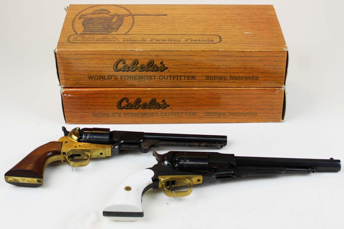 Pietta Colt Army & Colt Navy Sheriff: two Cabelas Pietta Colt Army & Colt Navy Sheriff cap & ball revolvers, both in .44 cal, with original boxes