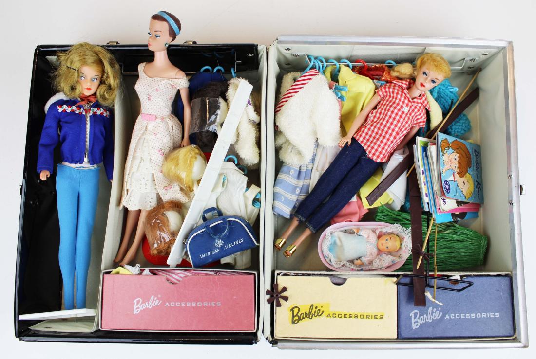 vintage Barbie's, Tressy, case, & accessories: vintage Barbies including Fashion Queen with wigs, Ponytail, Tressy doll, trunk, clothing, & accessories