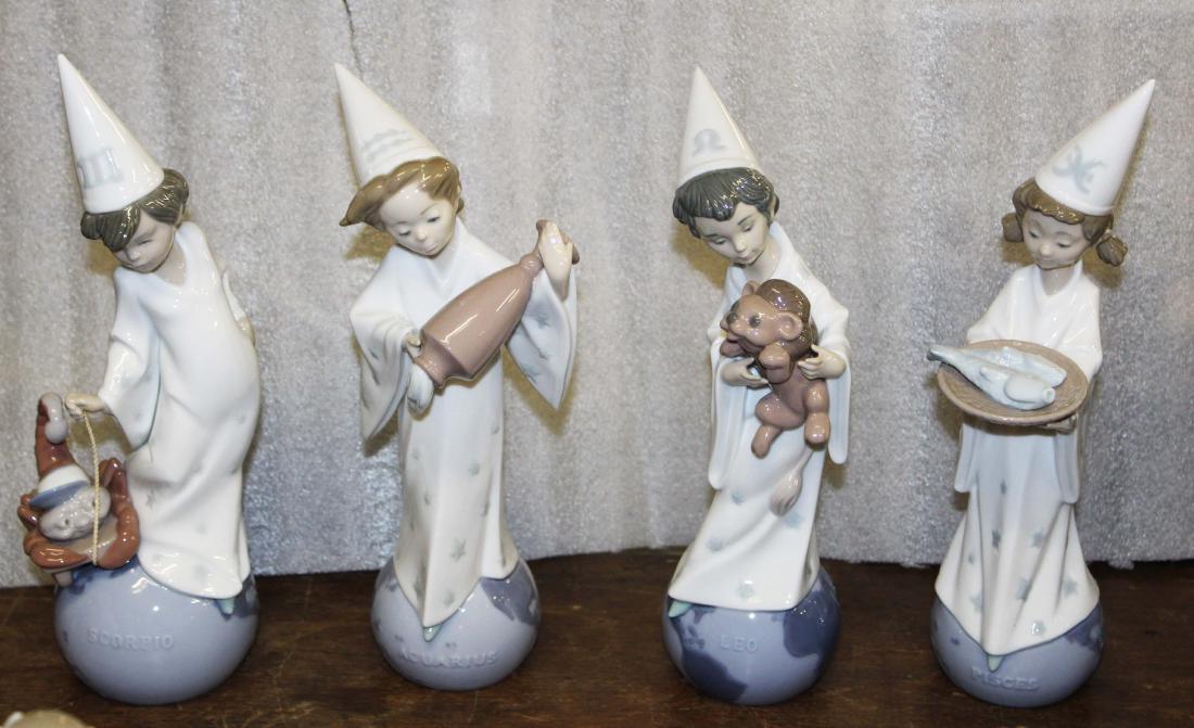 10 Lladro Spanish porcelain Horoscope figurines: set of 10 Lladro Spanish porcelain figurines, each representing a different Horoscope sign, including Leo #06214, Aquarius #06101, Scorpio #06225, Libra #06220, Taurus #5523, Pisces #06223, Gemini #06