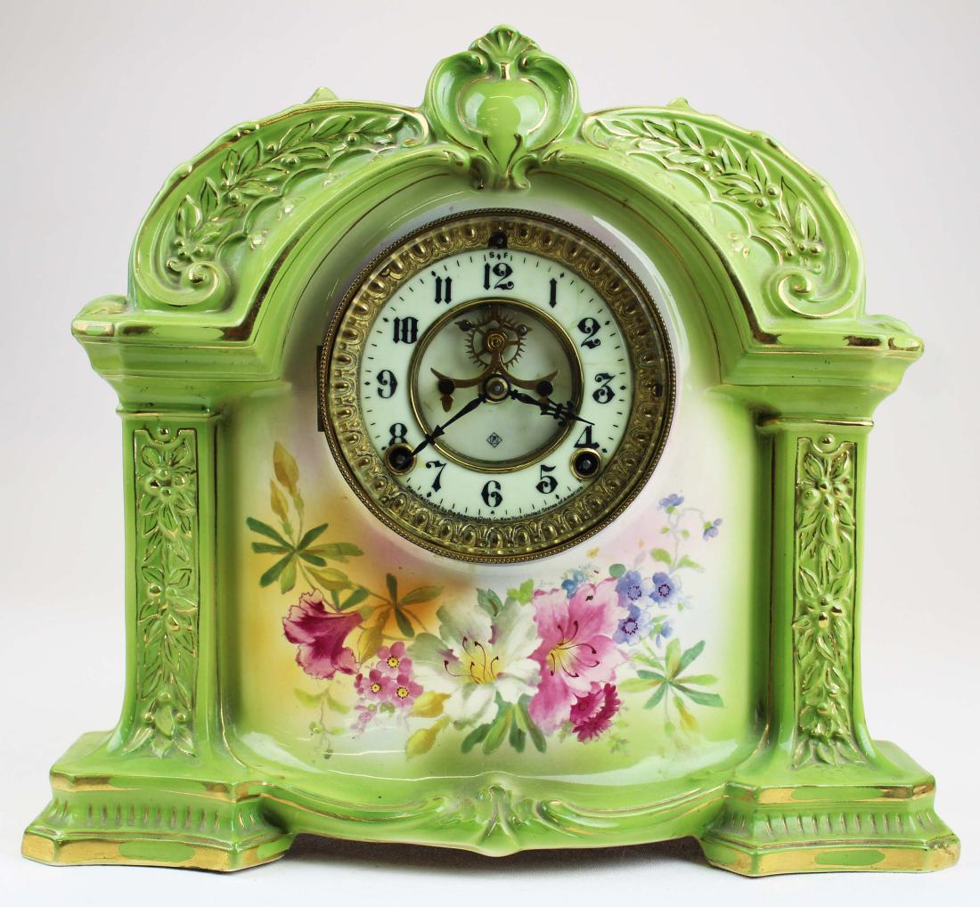 Ansonia Royal Bonn porcelain case mantel clock (1 of 8)