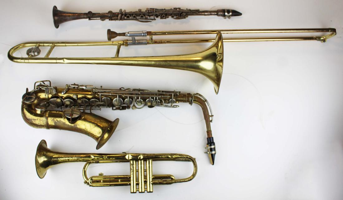 four Brass instruments as found (1 of 1)