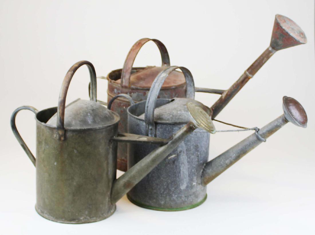 3 vintage galvanized garden watering cans (1 of 1)
