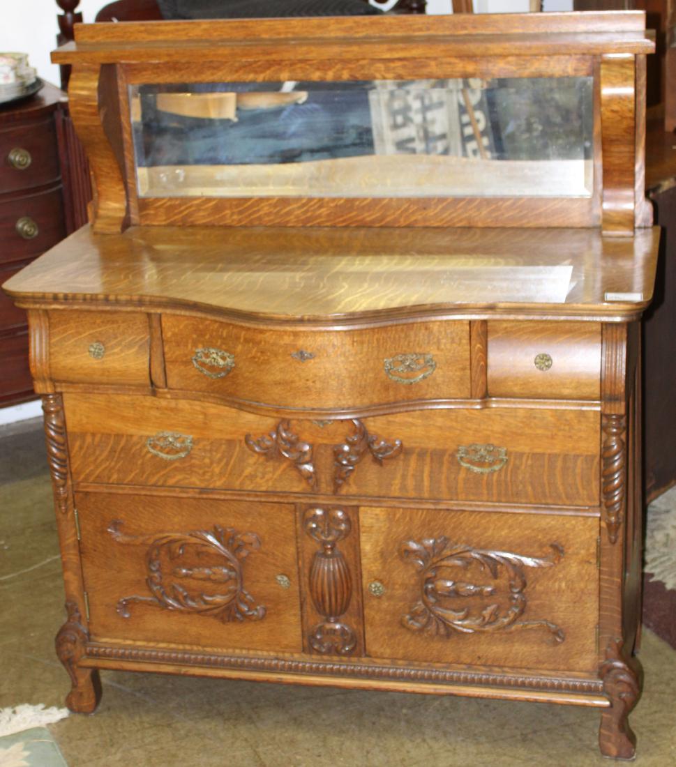 elaborate Victorian oak mirror back sideboard (1 of 1)