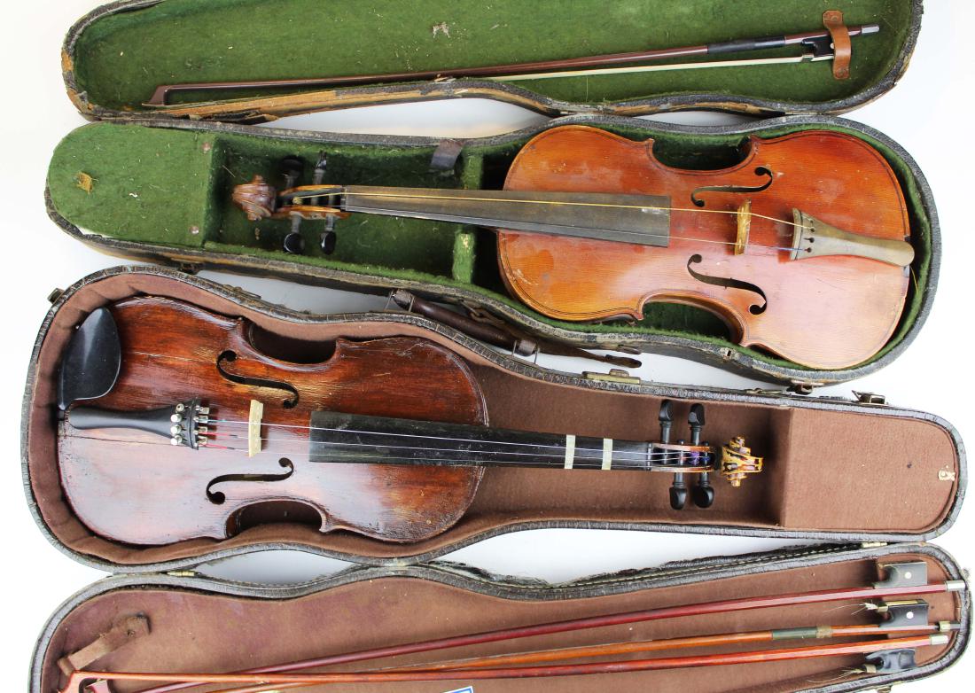 two old violins, bows, & cases (1 of 7)