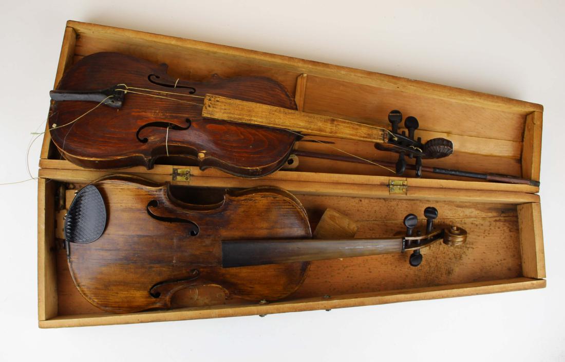 two old violins, bow, & case (1 of 5)