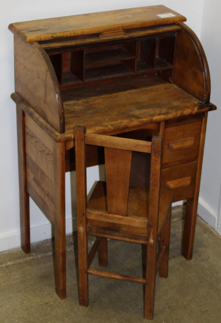 1930's birch child's roll top desk and chair (1 of 1)
