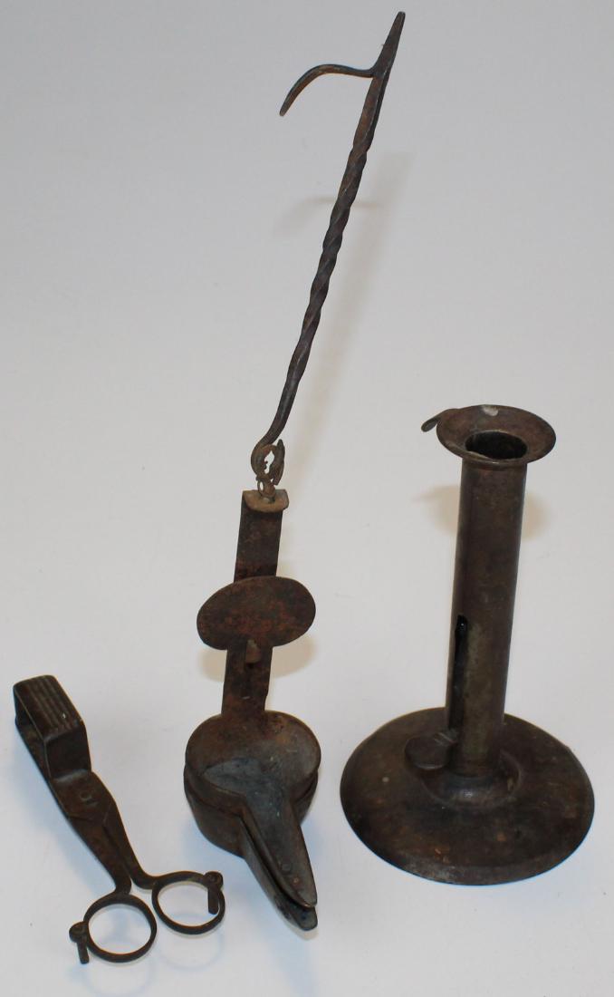 early 19th c candlestick, lamp, candle snuffer (1 of 1)