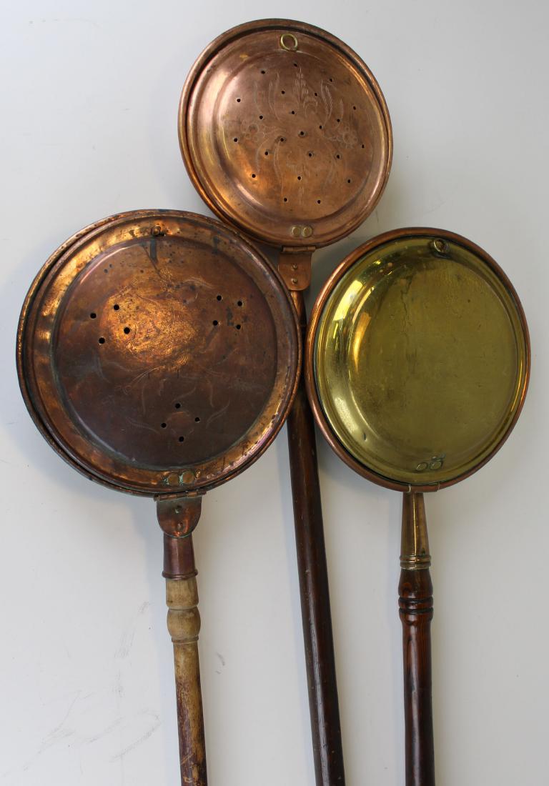 three early 19th c brass bed warmers (1 of 1)