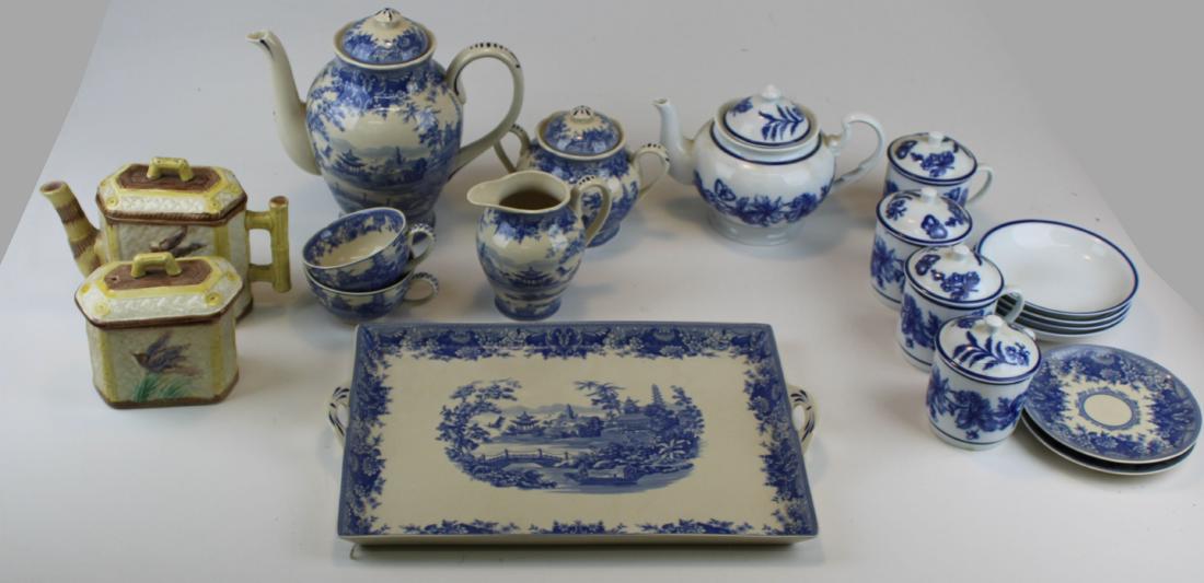 Williams sonoma blue and white tea set,