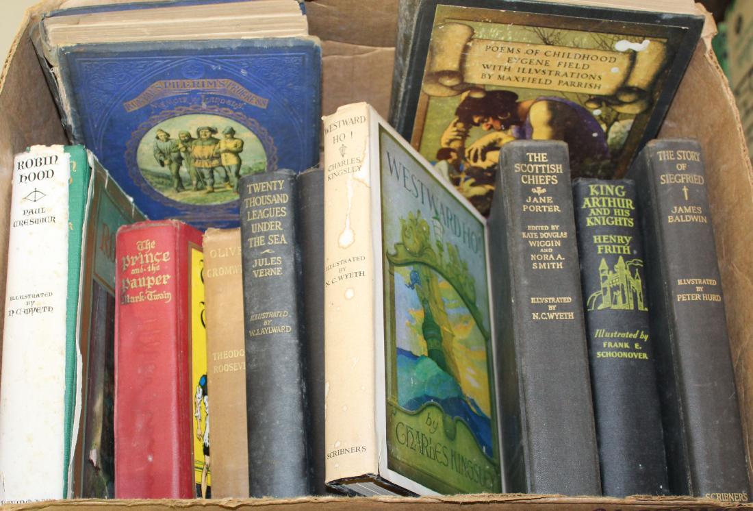 Wyeth, Parrish illustrated youth books: youth books illustrated by N C Wyeth, Maxfield Parrish, Peter Hurd, etc (11 pcs), varying conditions