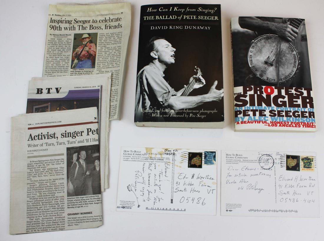 Pete Seeger signed book, postcards (1 of 3)