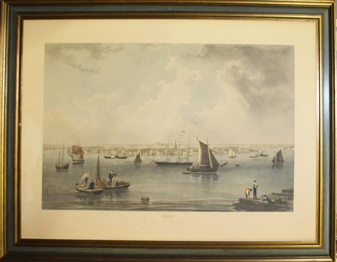 after J W Hill View of Boston: after J W Hill 1857 View of Boston depicting a view of Boston Harbor, originally engraved by C Mottram, post 1965, image size 22 1/2" x 35 1/4"