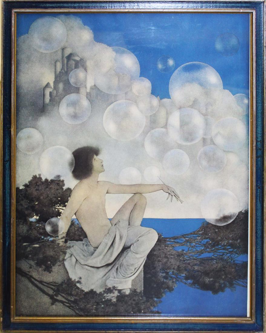 two ca 1905 Maxfield Parrish prints: 1904 Maxfield Parrish Air Castles (Ladies' Home Journal), Wynken, Blynken, & Nod (Scribner- Poems of Childhood), 16" x 12", 15" x 10"
