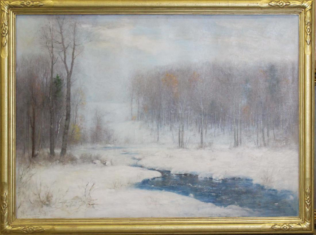 Joseph H. Greenwood (AM 1857-1927) Winter: Joseph H Greenwood (American 1857-1927) Winter landscape oil on canvas signed lower left dated '25 24 x36"