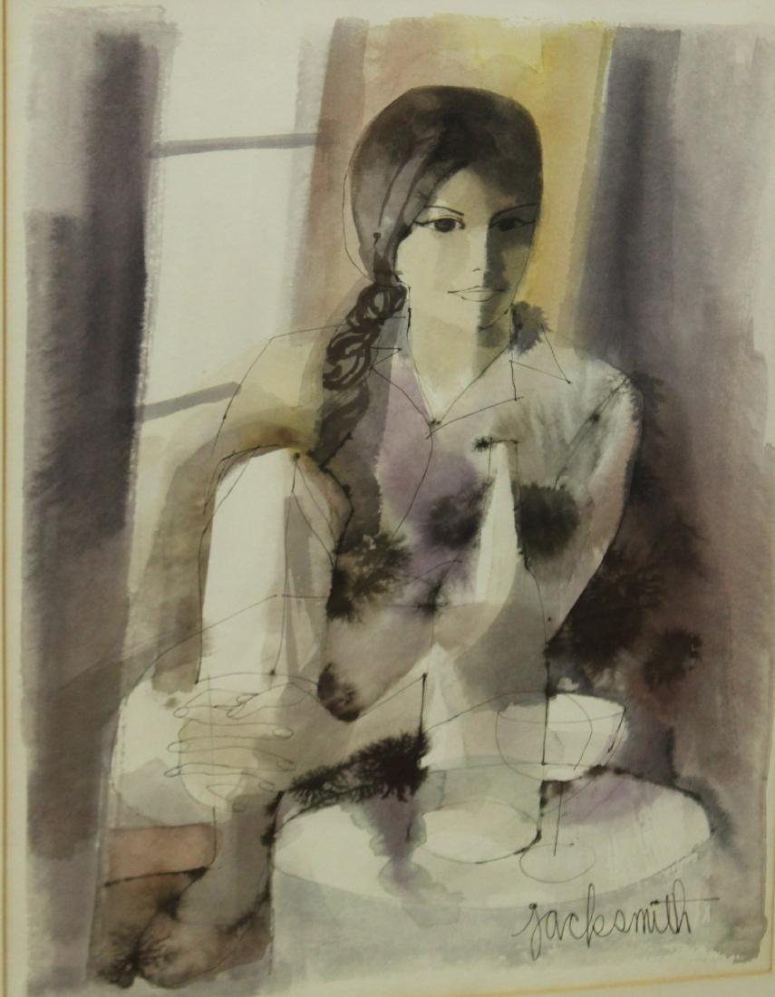 Jack Smith (20th c ): Jack Smith (20th c) Portrait of a girl watercolor on paper signed lower right with Chicago label reverse 20 x 16"