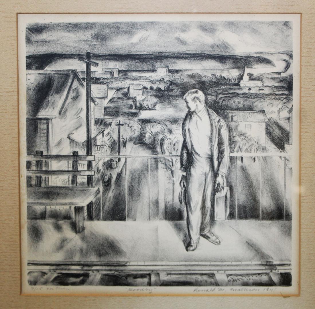 Donald Matheson (AM 1914-) Goodbye: Donald Matheson (American 1914-) Goodbye- WPA school lithograph on paper 10 x 10"