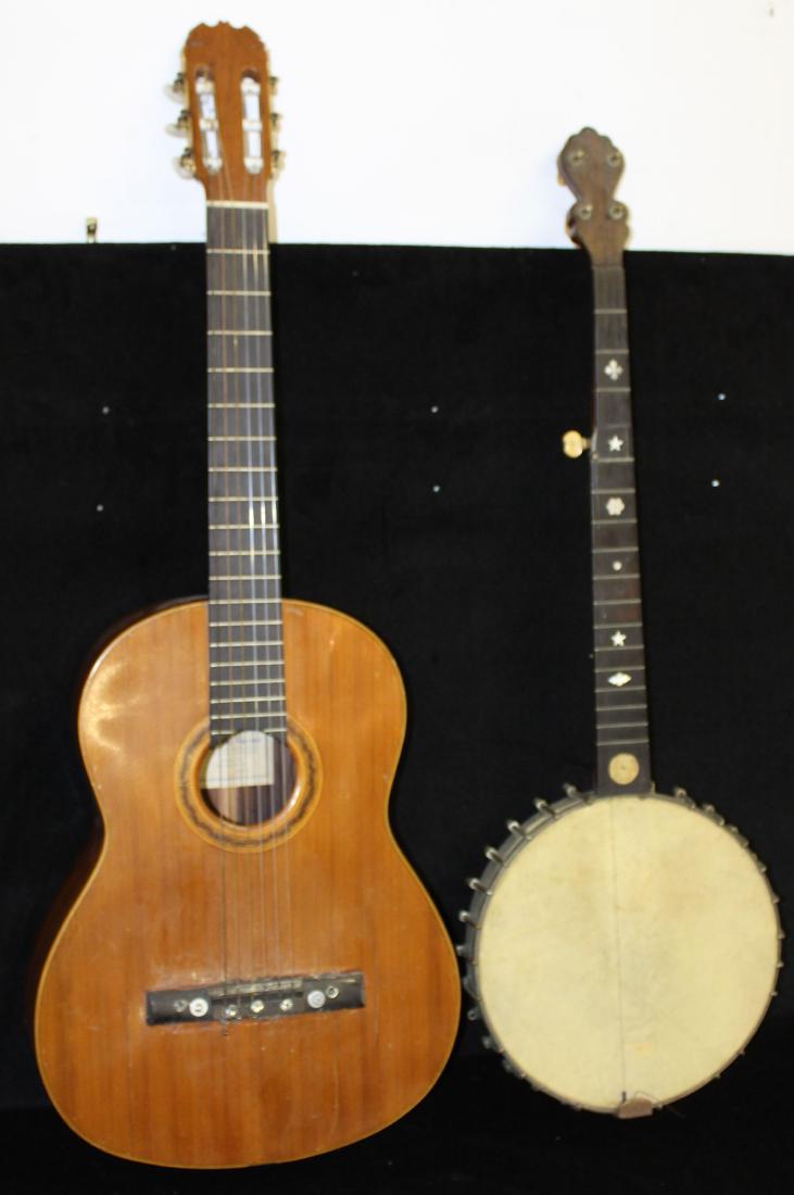 vintage banjo as found, parts guitar: vintage banjo (as found), sold with a parts guitar,