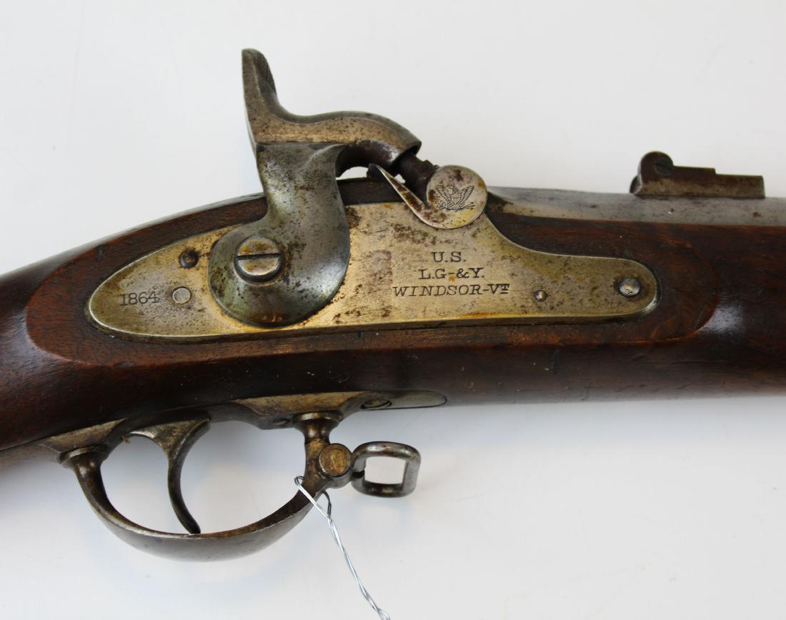 US Model 1861- LG &Y Windsor VT: US Special Model of 1861 rifled musket .58 cal - Lock stamped US L.G.-Y Windsor-VT 1864 - made by Lamson, Goodnow and Yale - Barrel Marked 1864 Inspector Cartouche DFC very clean .58 cal