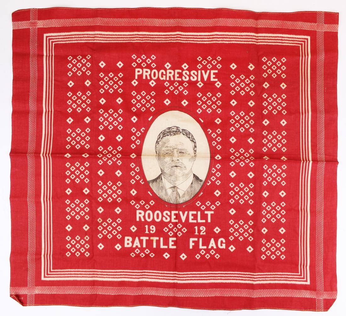 1912 Theodore Roosevelt Progressive battle flag: 1912 Theodore Roosevelt Progressive battle flag/ handkerchief, 21" x 24"