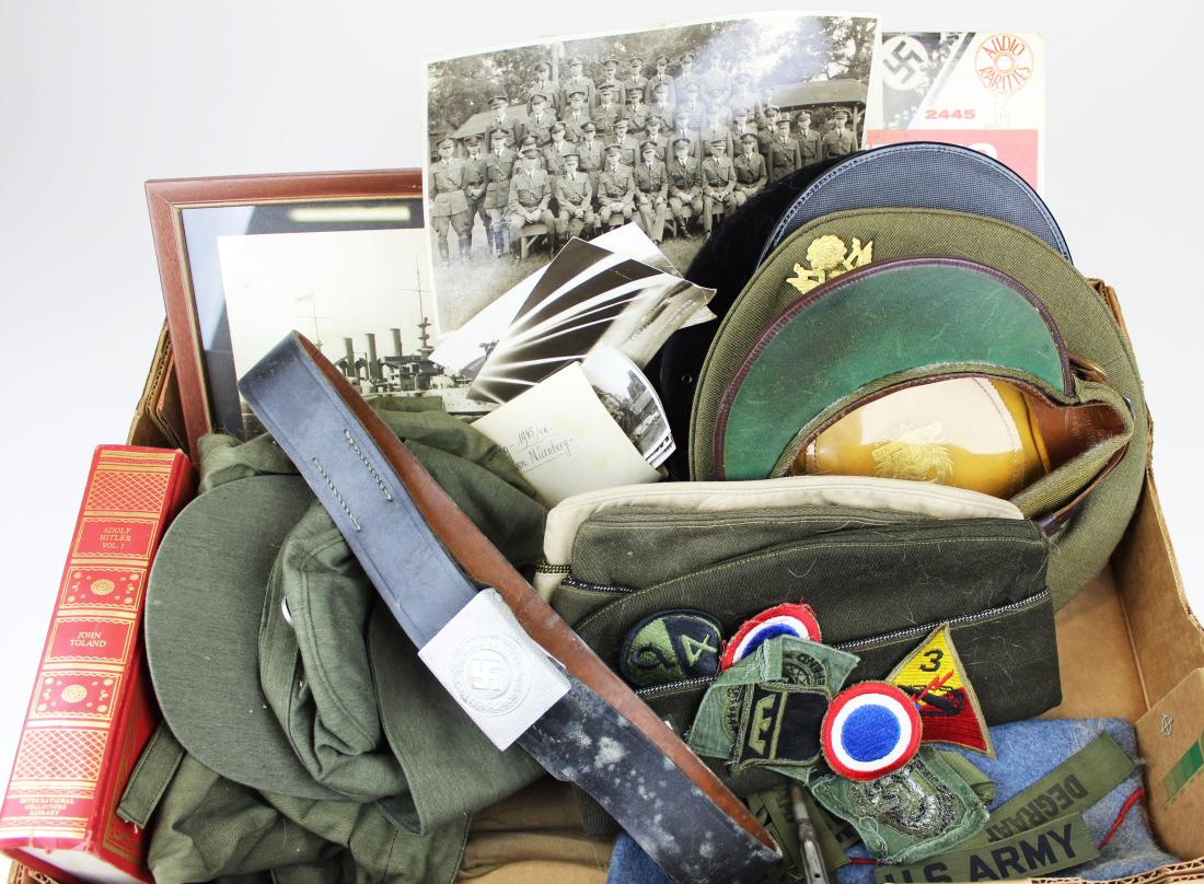 WWII uniforms, insignia, war trophies: WWII uniforms, insignia, war trophies, Nazi Third Reich belt & buckle, patches, etc