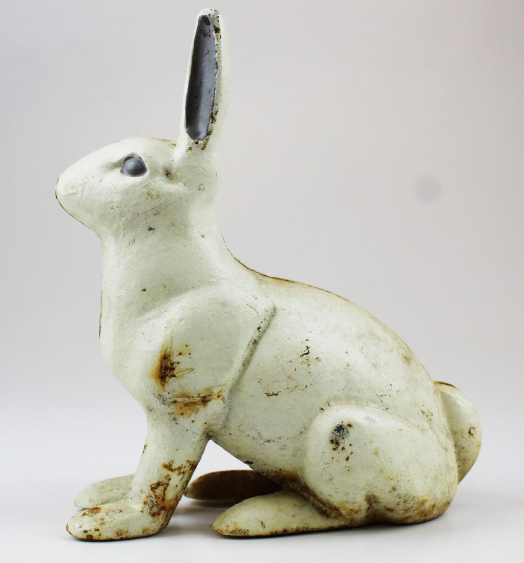 Cast Iron Rabbit door stop bank: Cast iron white rabbit door stop bank. 11"h