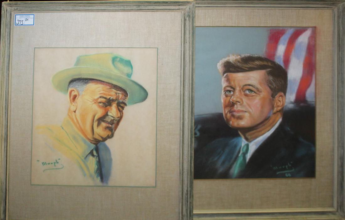 Two Pastel portraits: Two pastel portraits of John F Kennedy and Lyndon Johnson 17 x 15" signed Murph