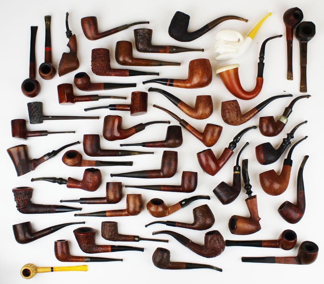 Approx 50 Estate pipes: Approx 50 Estate pipes including Dunhill,Savinelli, Brebbia, etc. including tobbaco accessories pipe tampers, cigar cutters etc