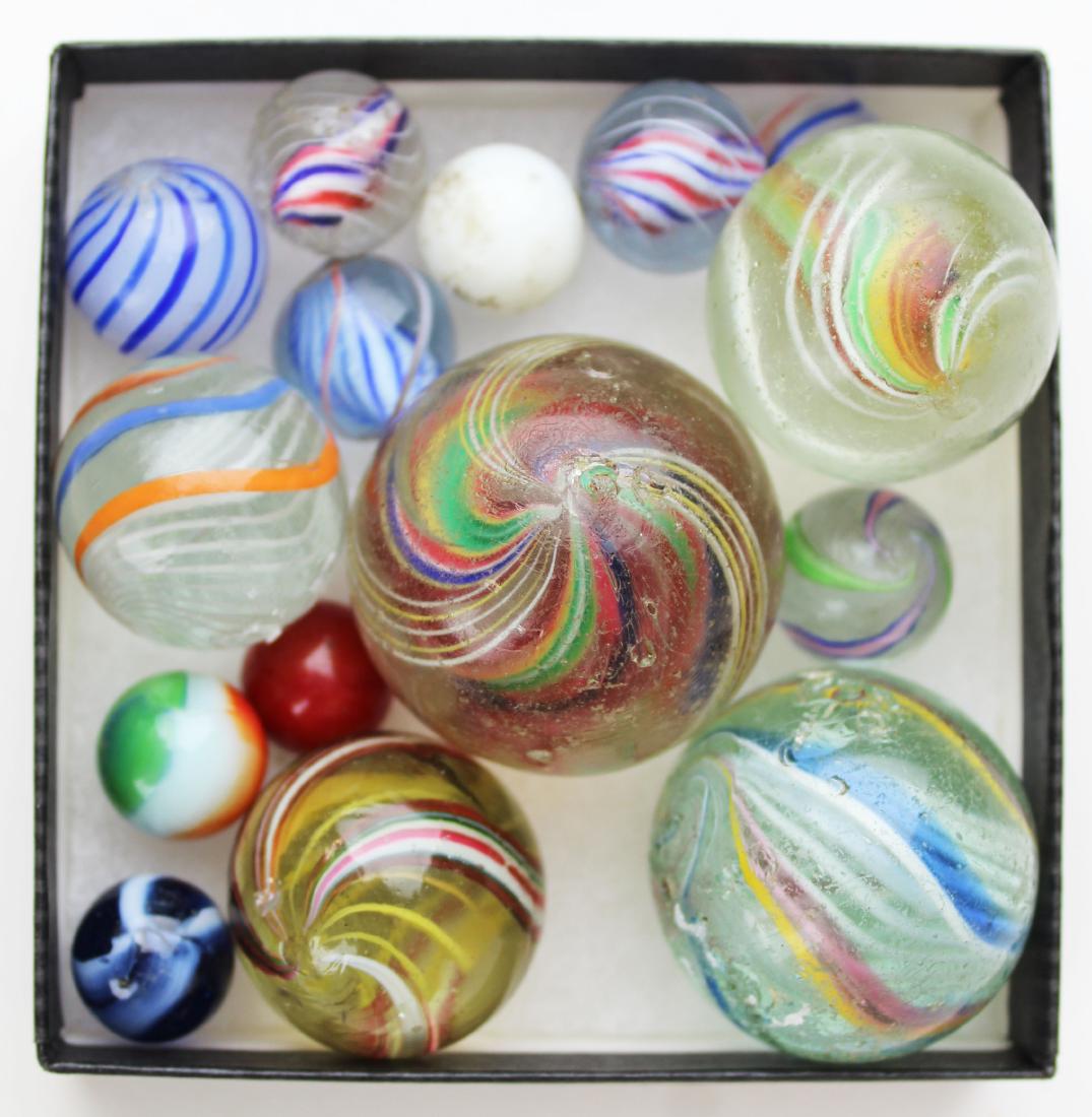 A group of Victorian era marbles: A good group of marbles inc 10 swirls, onion skin and others.