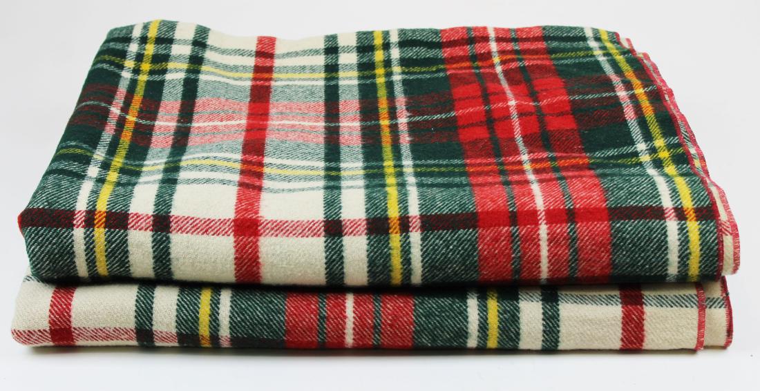 pr of LL Bean plaid wool twin blankets