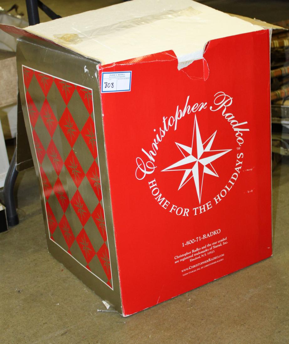 Christopher Radko oversize ceramic cookie jar: Christopher Radko Home for the Holidays "St. Nicholas Lane" oversize ceramic cookie jar in original box