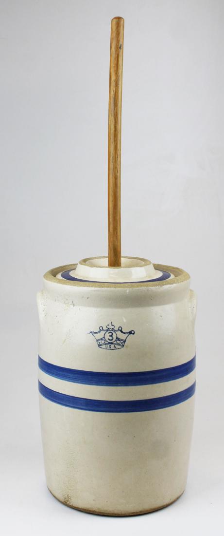 early 20th c 3 gallon stoneware butter churn: early 20th c 3 gallon stoneware stoneware butter churn, ht 14 1/2" not including dasher