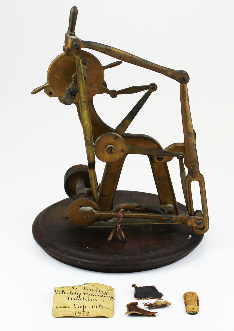 1872 patent model sole burnishing machine: 1872 patent model shoe sole burnishing machine, ht 14 1/4"