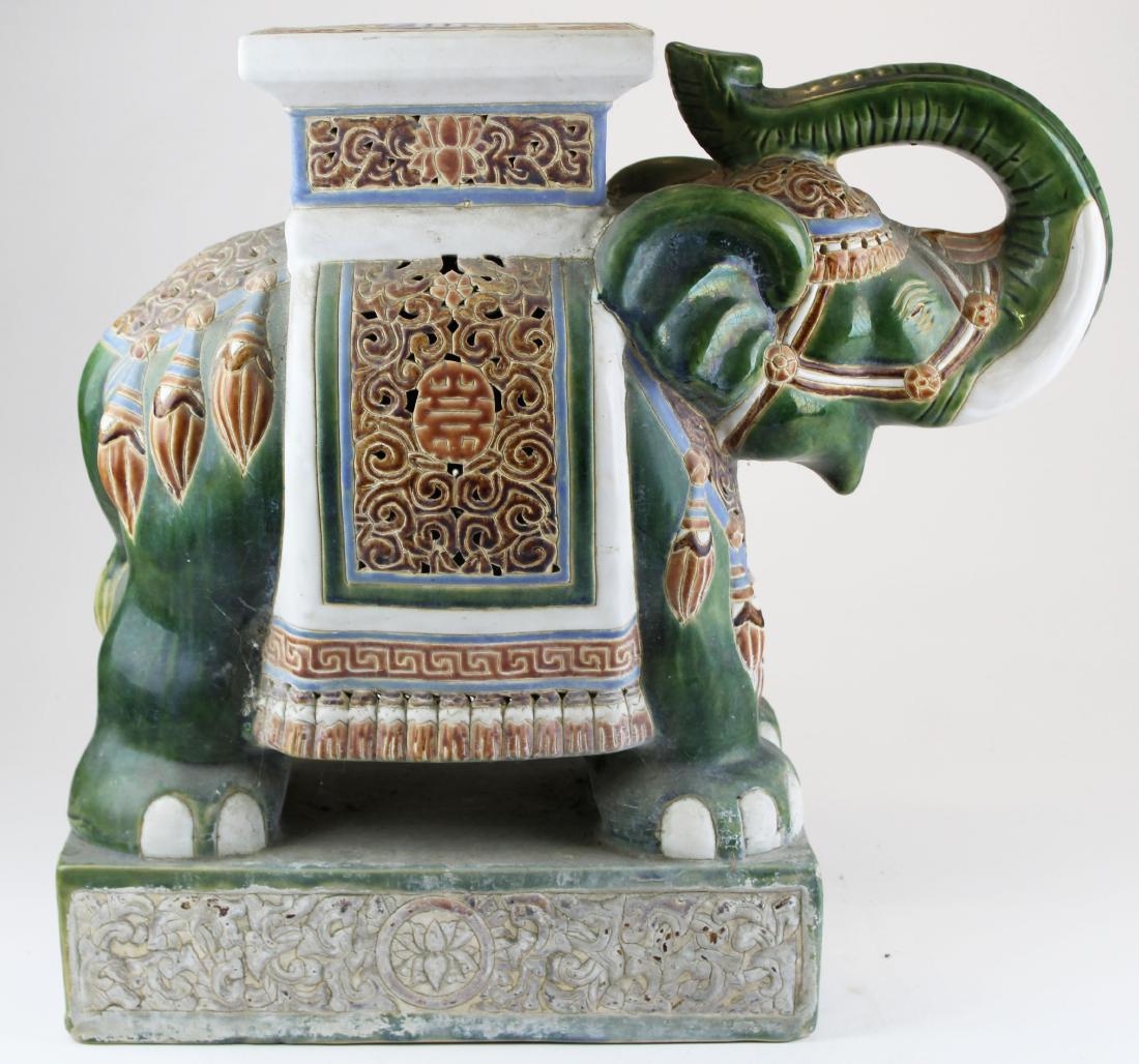 mid 20th c Chinese elephant garden seat: mid 20th c Chinese pottery elephant garden seat, ht 21 1/2"