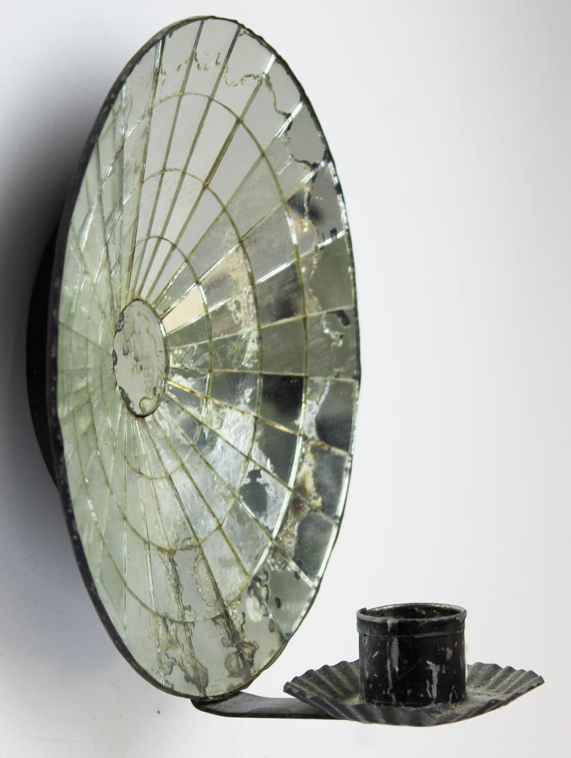 early mirrored tin wall sconce: early mirrored tin wall sconce, repainted black, ht 9 1/2"