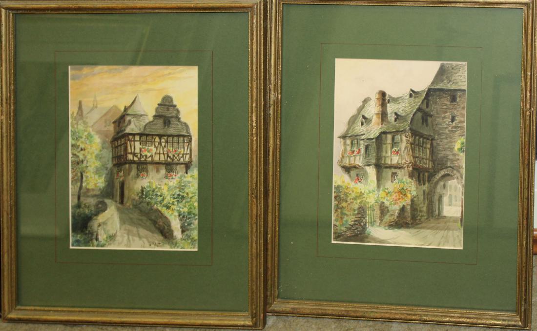 Pair of W Yates watercolors of Tudor homes: Pair of W Yates (English 19th c ) Watercolors signed lower left Each 7 x 10"