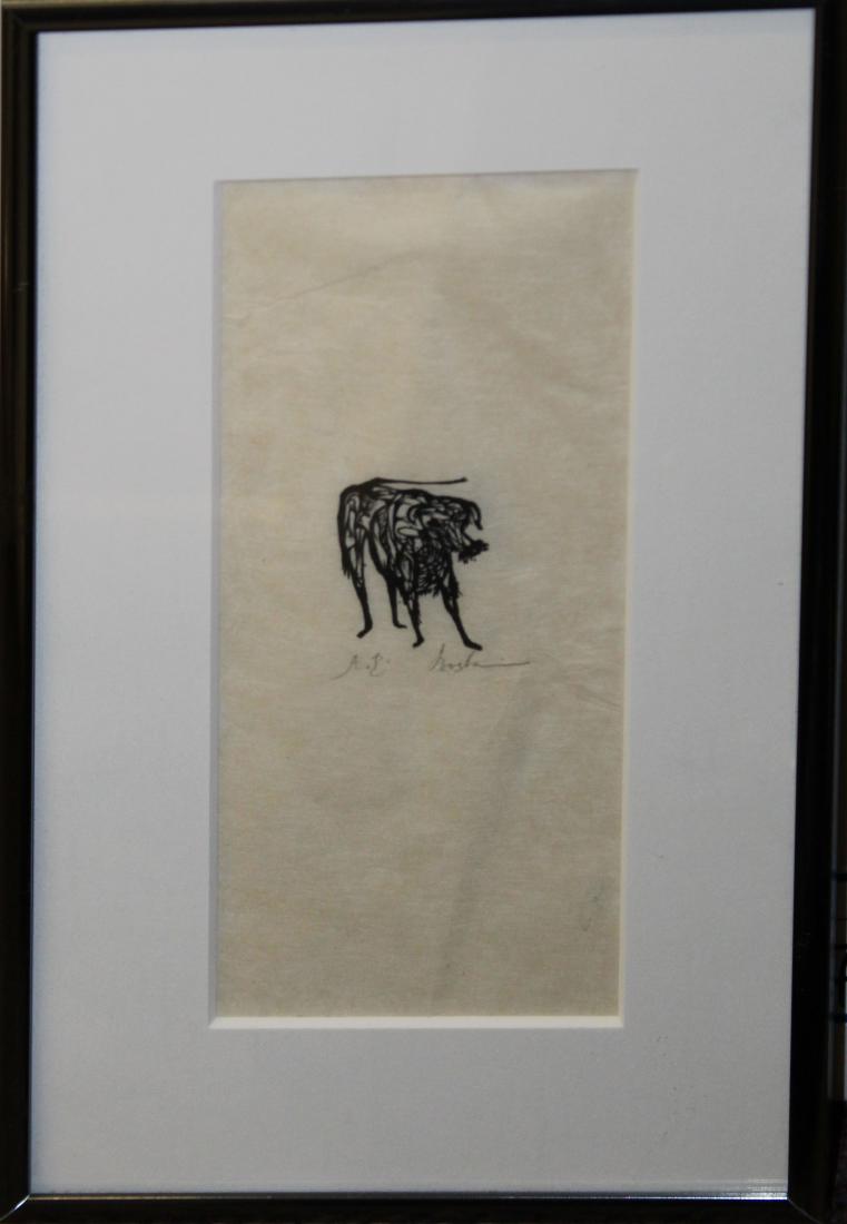 Leonard Baskin (AM 1922-2000): Leonard Baskin (American 1922-2000) Dog - wood block print signed lower margin 2 x1"