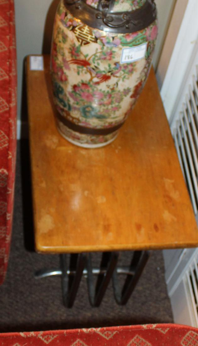 1930's Alfons Bach Bauhaus Art Deco end table: 1930's attributed Alfons Bach (1904-1999) Bauhaus school inspired Art Deco style Machine Age chrome tubular and laminate birch top cocktail end table, possibly made by Lloyd Manufacturing 18" x 27" x